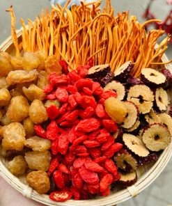 (Hộp 20 gói) Trà Đông trùng hạ thảo sấy khô thăng hoa tứ vị mix kỷ tử Ninh Hạ, táo đỏ Tân Cương, long nhãn Hưng Yên